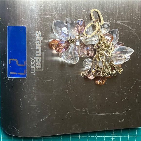 CHunky Statement Necklace Purple Mauve Pink Clear Faceted Gold Chain Barbie Soft - Picture 9 of 9